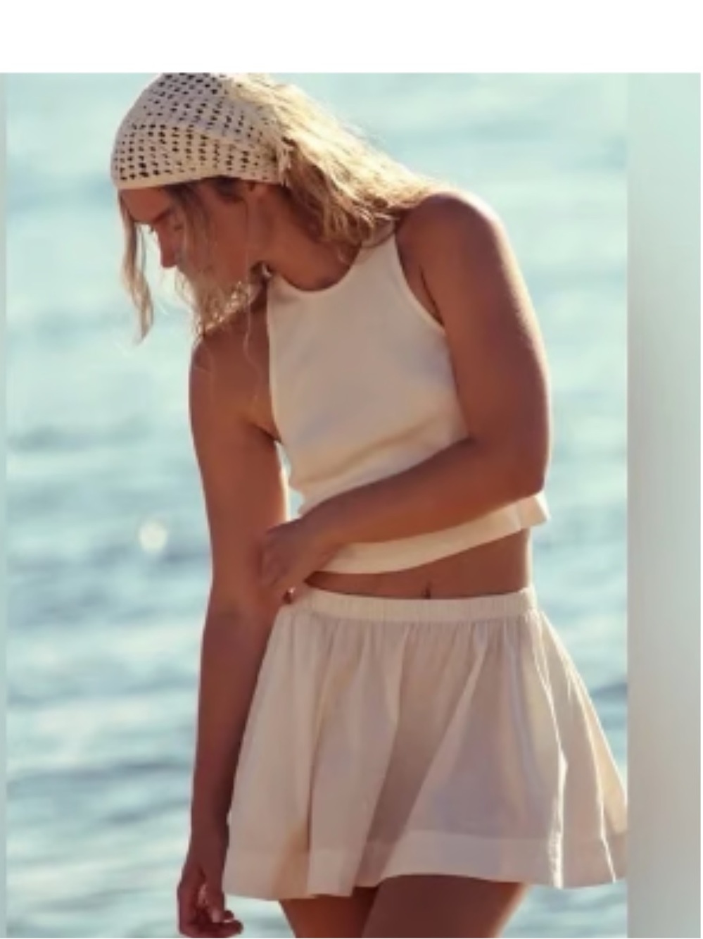 Free People Ivory Ribbed Crop Tank & Mini Skirt Matching Set Size Large NWOT - Picture 1 of 10
